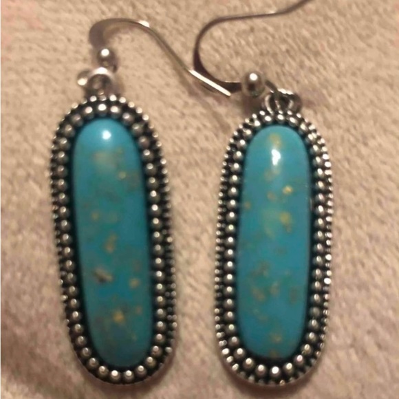 “Turquoise Flecked Ovals” Speckled Gold Flakes Southwestern Dotted Frame Dangles - Picture 16 of 16